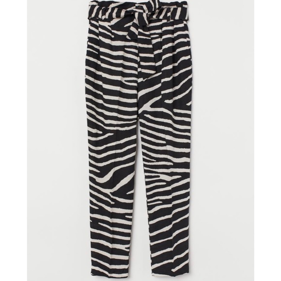 H&M Linen Zebra Paper- Bag Pants - Picture 1 of 2